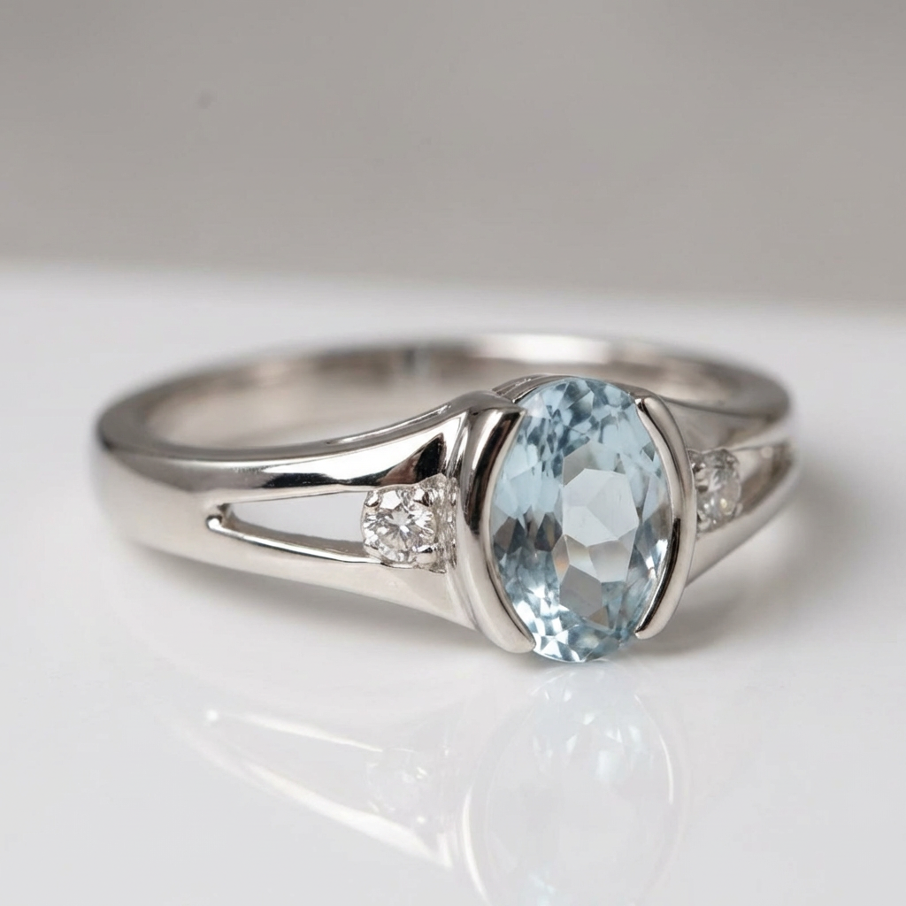 Zilveren ring met ovale lichtblauwe edelsteen