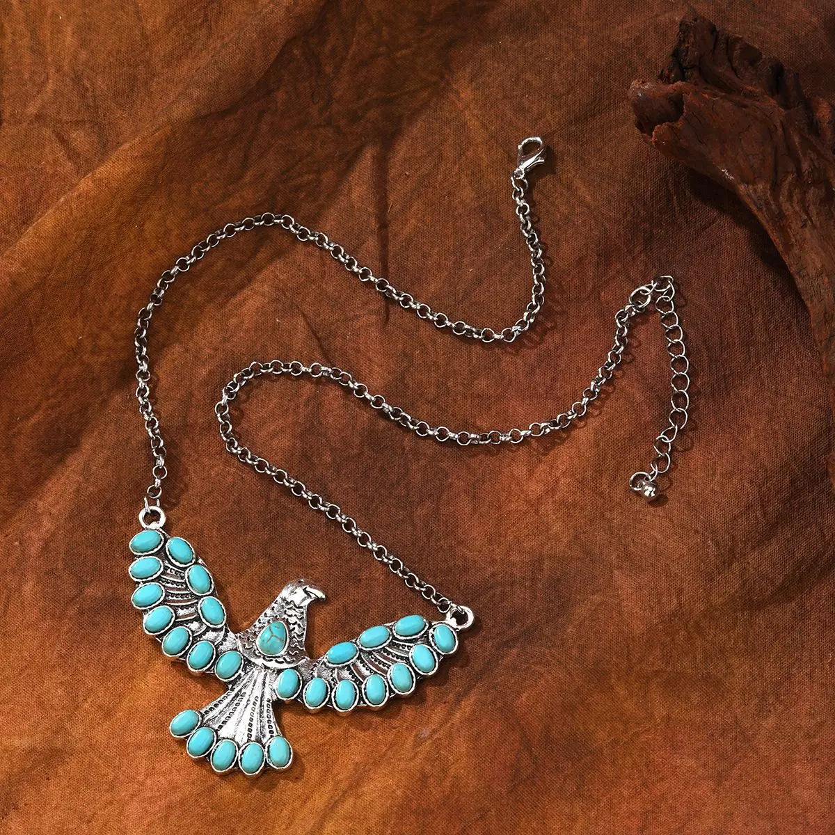 Bohemian zilveren ketting met turquoise adelaarhanger