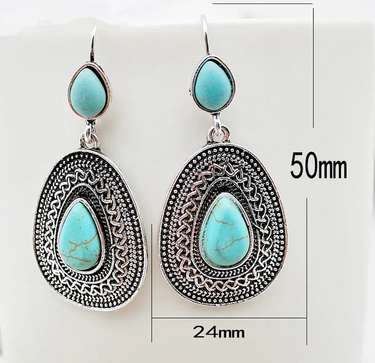 Bohemian zilveren oorbellen met turquoise druppel
