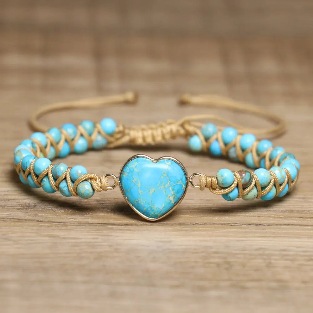 Boho gevlochten armband met turquoise hart en kralen