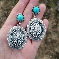 Western zilveren concho oorbellen met turquoise