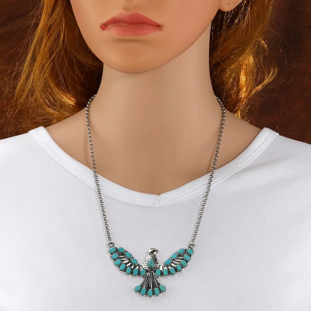 Bohemian zilveren ketting met turquoise adelaarhanger