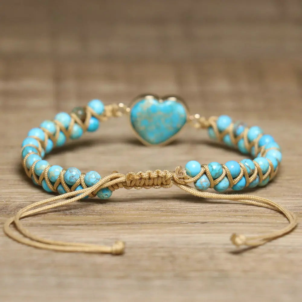 Boho gevlochten armband met turquoise hart en kralen