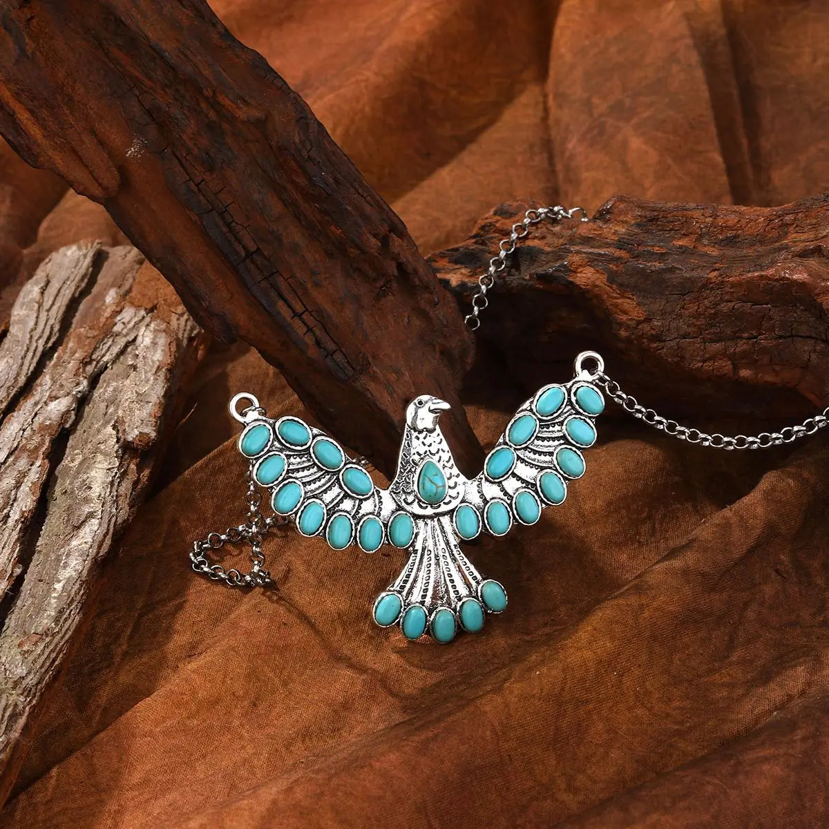 Bohemian zilveren ketting met turquoise adelaarhanger