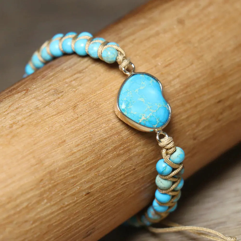 Boho gevlochten armband met turquoise hart en kralen