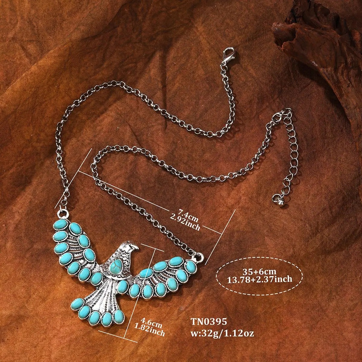 Bohemian zilveren ketting met turquoise adelaarhanger