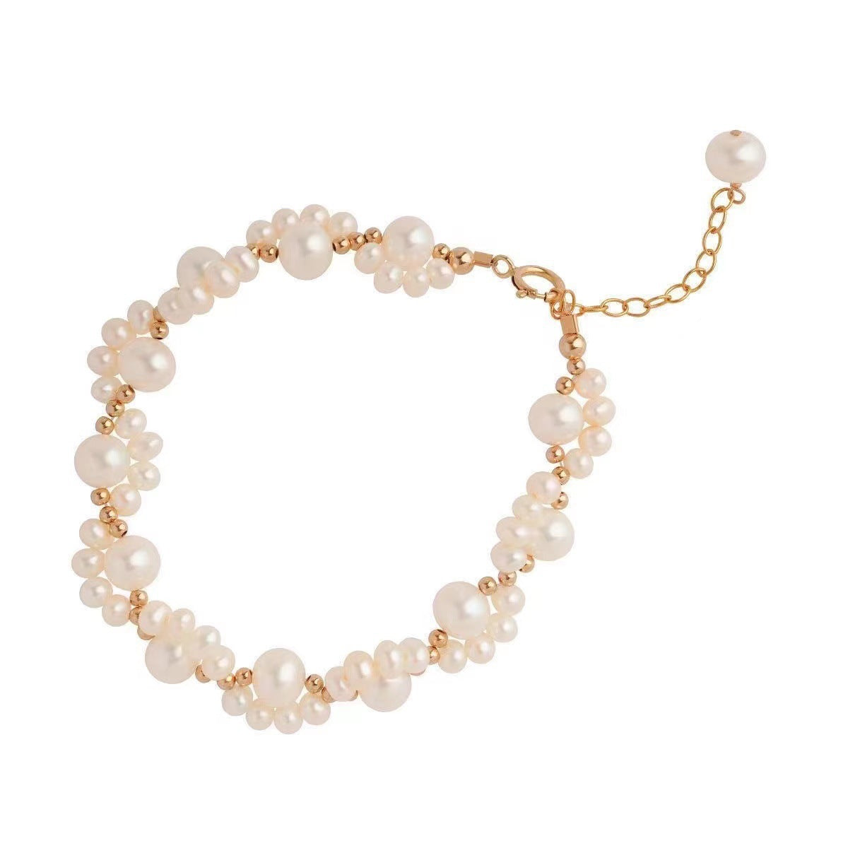 Gouden armband met parelclusters en hangbedeltje