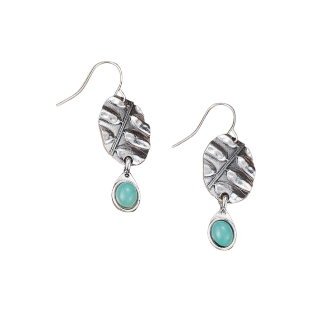 Zilveren botanische oorbellen met turquoise druppel