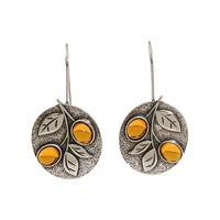 Zilveren vintage oorbellen met amber en blaadjes