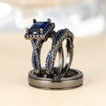 Zwart goud blauwe diamant driedelige set