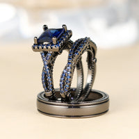 Gouden ringenset met princess-geslepen zirkonia en gevlochten band