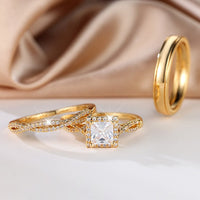 Gouden ringenset met princess-geslepen zirkonia en gevlochten band