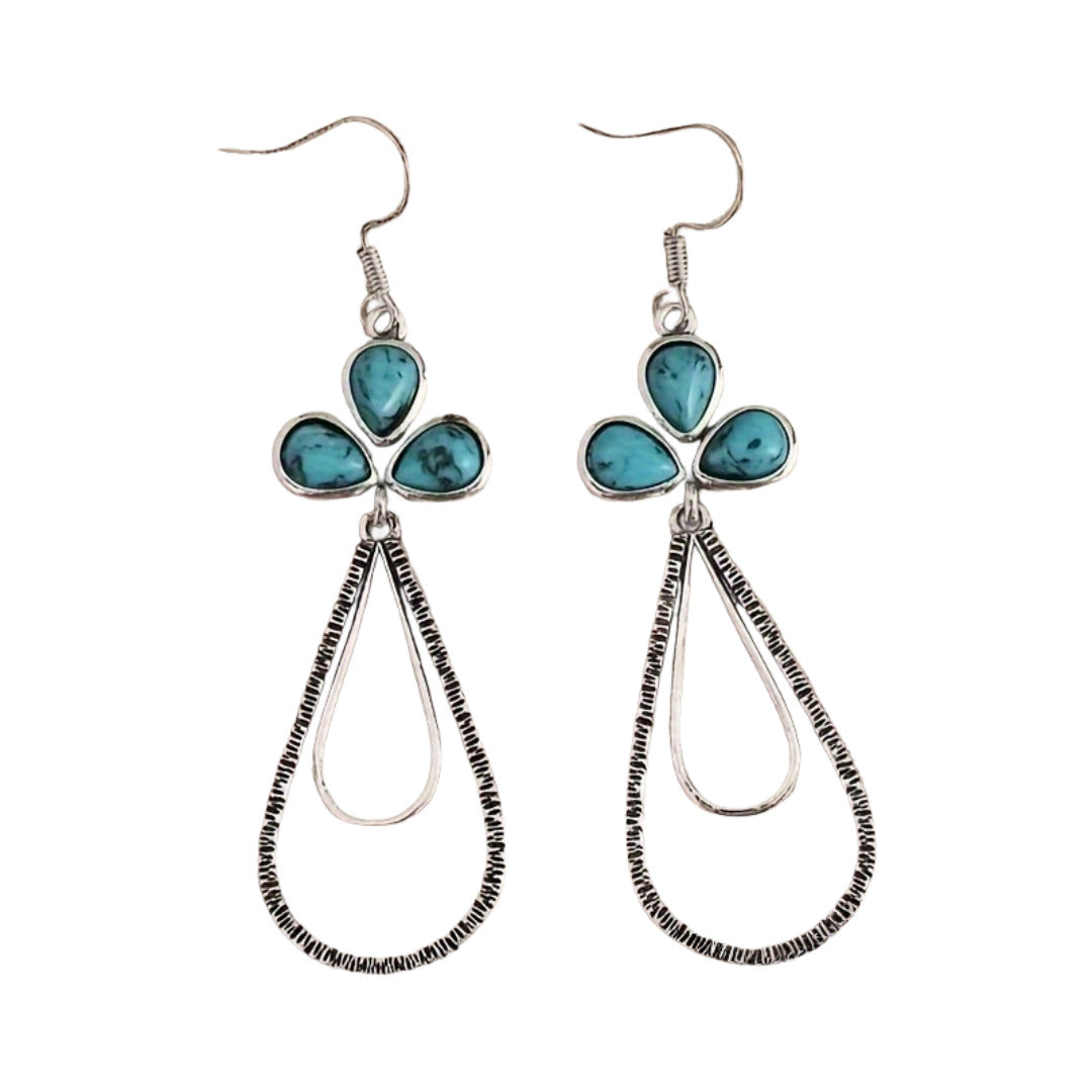 Zilveren bohemian oorbellen met turquoise druppels