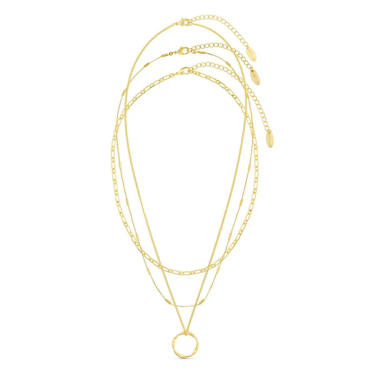Zilveren gelaagde ketting met opengewerkte ring hanger