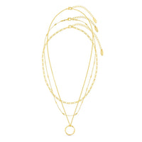 Zilveren gelaagde ketting met opengewerkte ring hanger