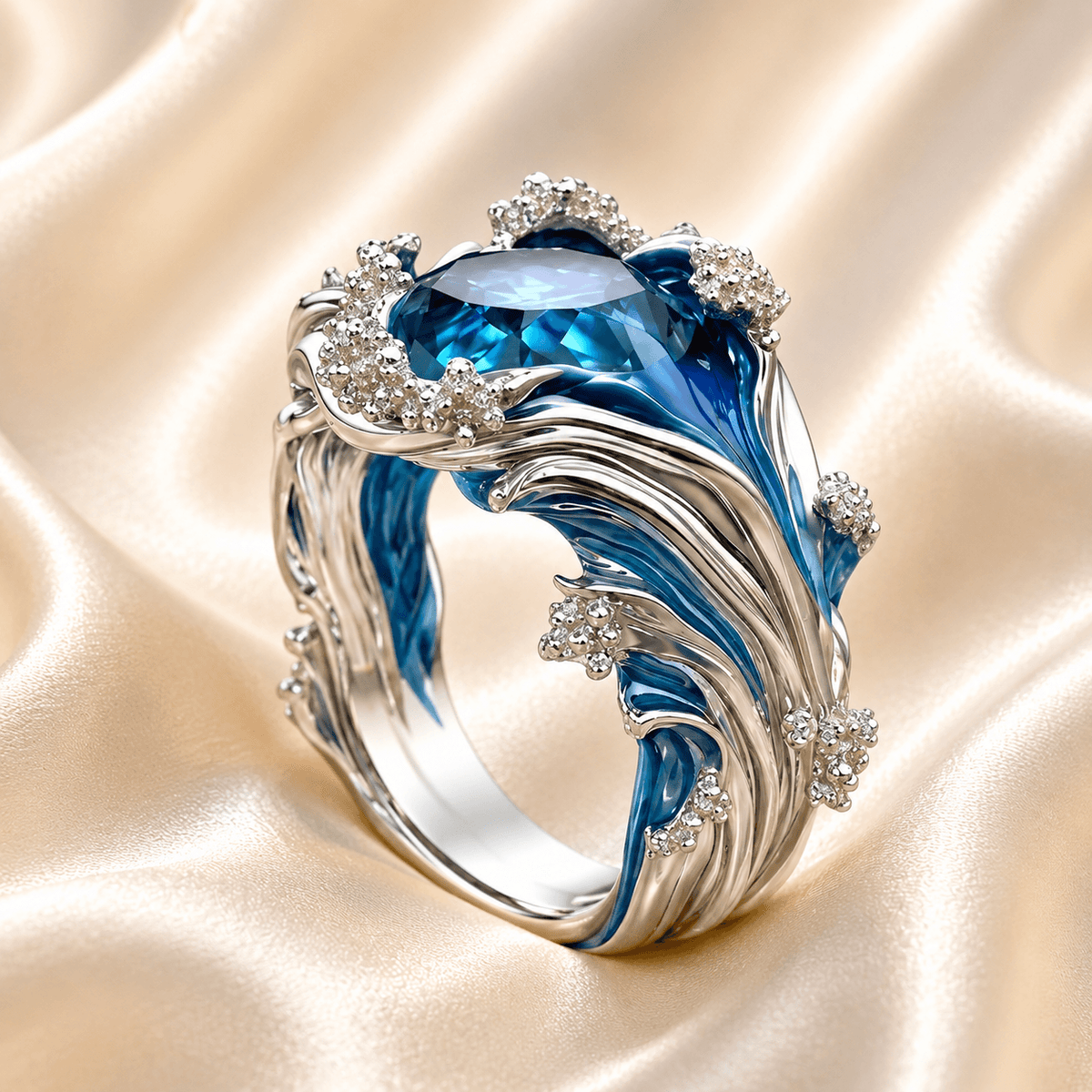 Zilveren golfring met blauwe edelsteen