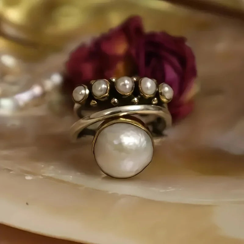 Zilveren ringenset met witte parels