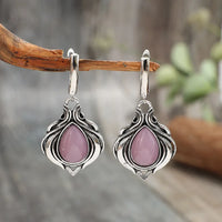 Zilveren vintage oorbellen met roze druppelstenen