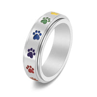 Roségouden anti-stress ring met regenboog pootjes