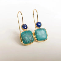 Gouden oorbellen met turquoise en lapis lazuli