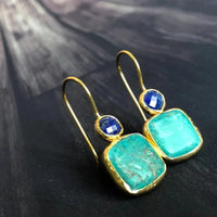 Gouden oorbellen met turquoise en lapis lazuli