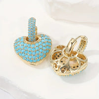 Gouden hart-oorbellen met turquoise pavé