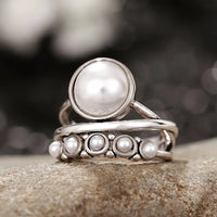 Zilveren ringenset met witte parels