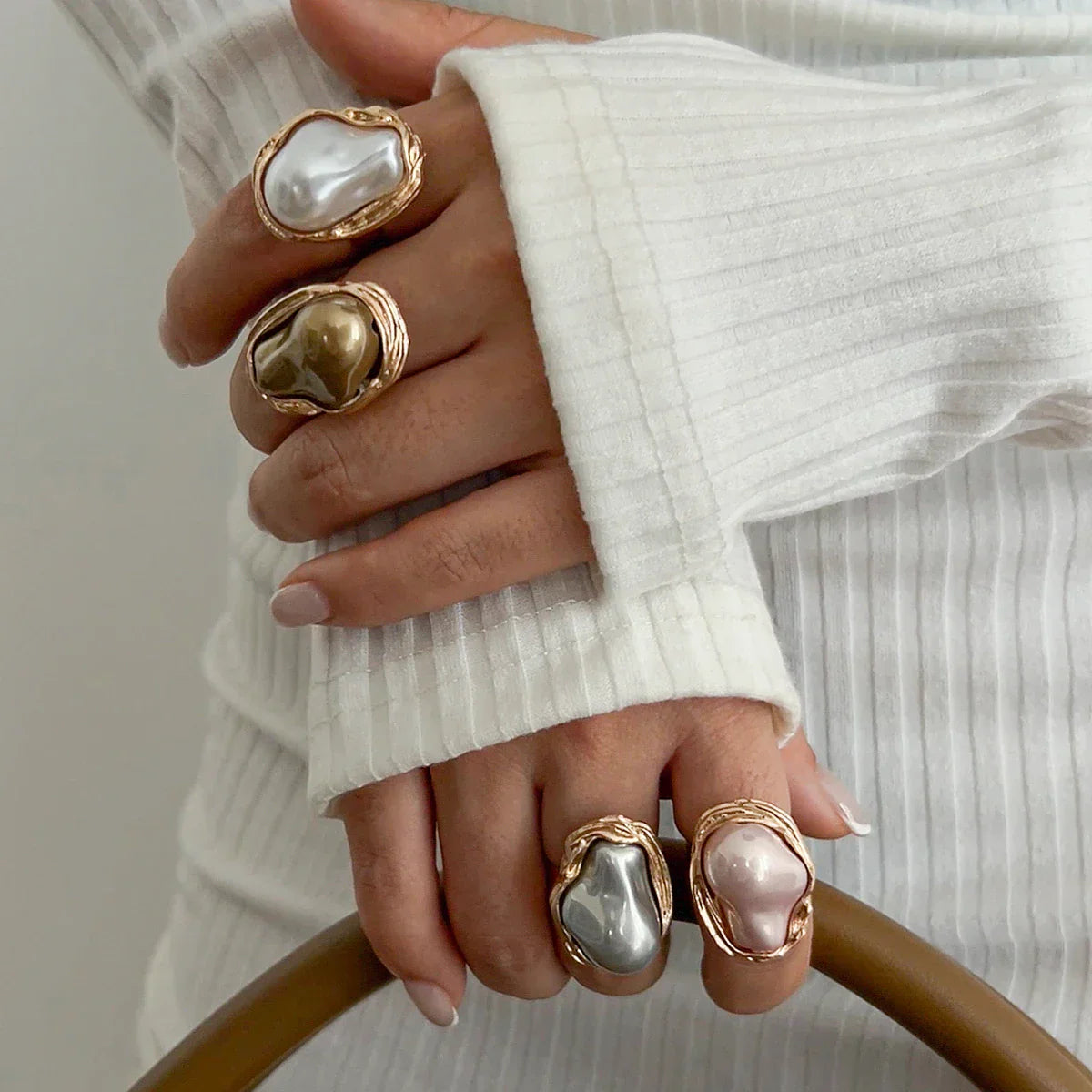 Gouden ringenset met barokparels