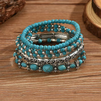 Zilveren bohemian armbandenset met turquoise kralen