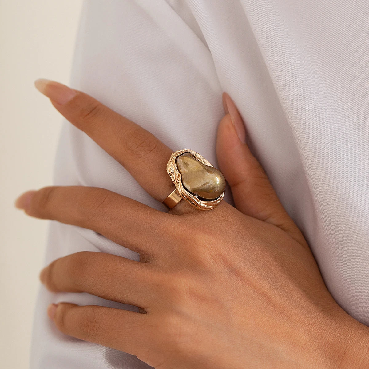 Gouden ringenset met barokparels