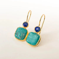 Gouden oorbellen met turquoise en lapis lazuli