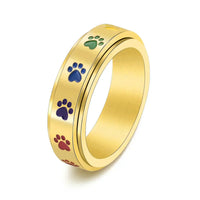 Roségouden anti-stress ring met regenboog pootjes