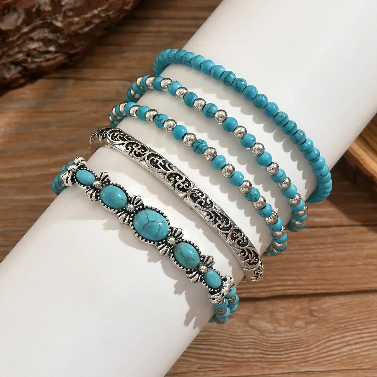 Bohemian zilveren armbandenset met turquoise