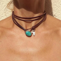 Bohemian wikkelketting met turquoise edelsteen