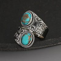 Zilveren vintage wikkelring met turquoise stenen