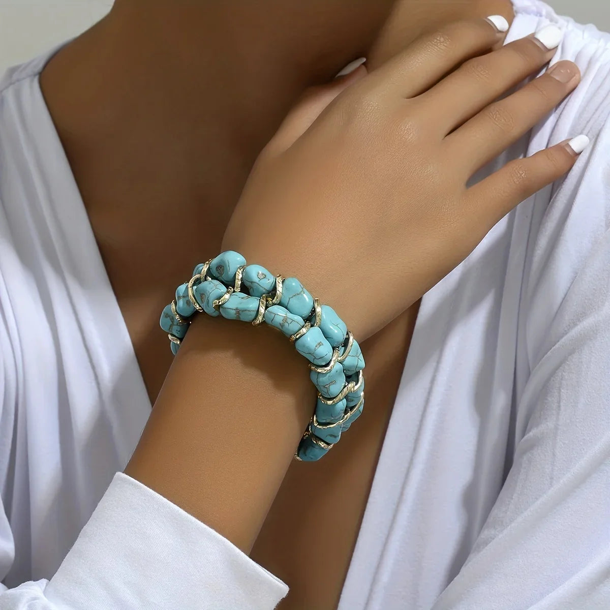 Bohemian ring met turquoise kralen