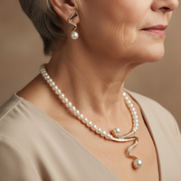 Gouden parelsieradenset met ketting en oorbellen