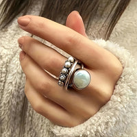 Zilveren ringenset met witte parels