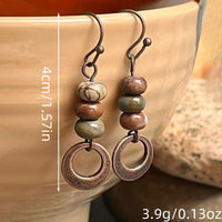 Vintage oorbellen met natuursteen kralen en ring