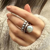Zilveren ringenset met witte parels