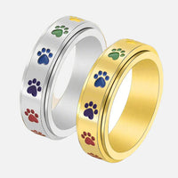 Roségouden anti-stress ring met regenboog pootjes