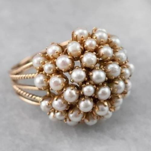 Gouden vintage ring met parelcluster