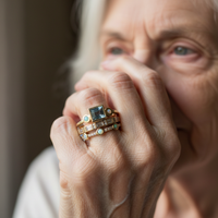 Gouden ringenset met blauwe steen en opaal