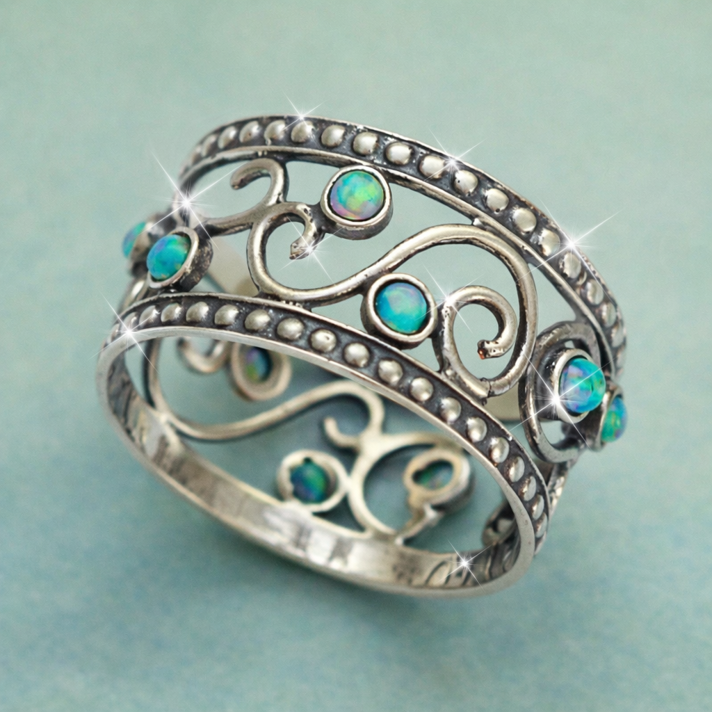 Zilveren bohemian ring met turquoise opaal