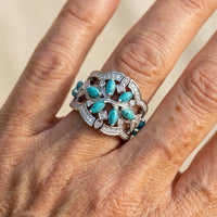 Zilveren brede ring met marquise turkoois en zirkonia