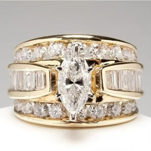Gouden ringenset met marquise zirkonia en baguettes