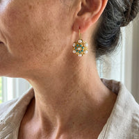 Gouden vintage oorbellen met parels en turquoise
