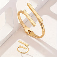 Gouden set met armband en ring met dubbele staaf