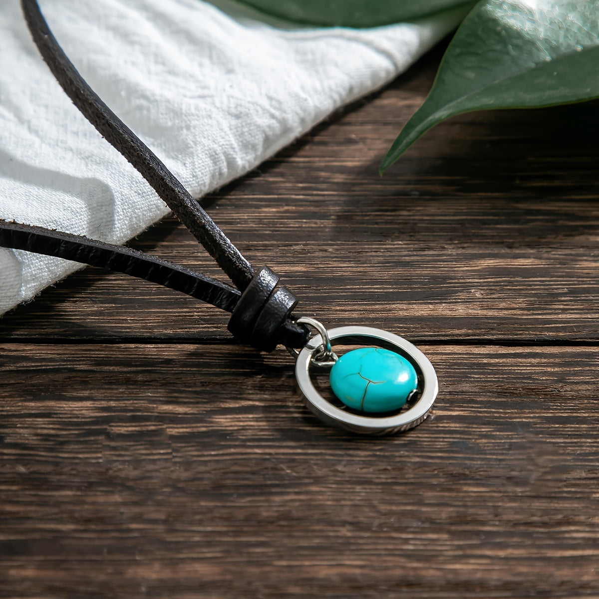 Bohemian ketting met zilveren ring en turkooizen steen
