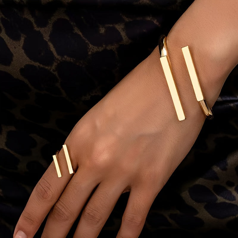 Gouden set met armband en ring met dubbele staaf